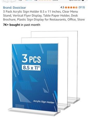 New and in Original Box Acrylic Sign Holders - Clear (3 Pack)